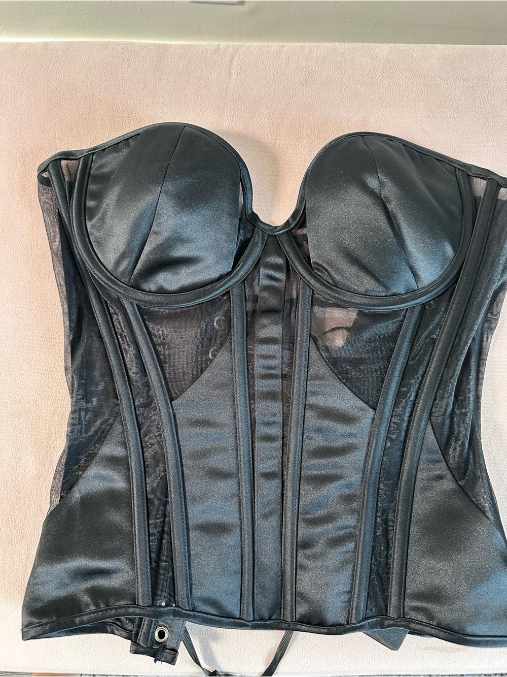 Black Satin Longline Corset Bustier Top - Women's Crop Top
